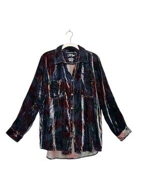 Kyla Seo Raeli Shirt Velvet Top in Deep Camo Tie Dye - Sz M - New